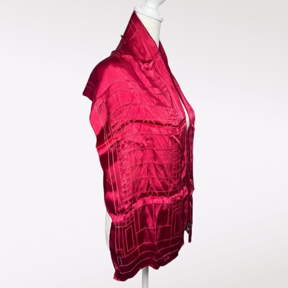 Frank Lloyd Wright MoMA Red Satin Burnout Scarf Silk Blend Rectangle - Picture 6 of 9